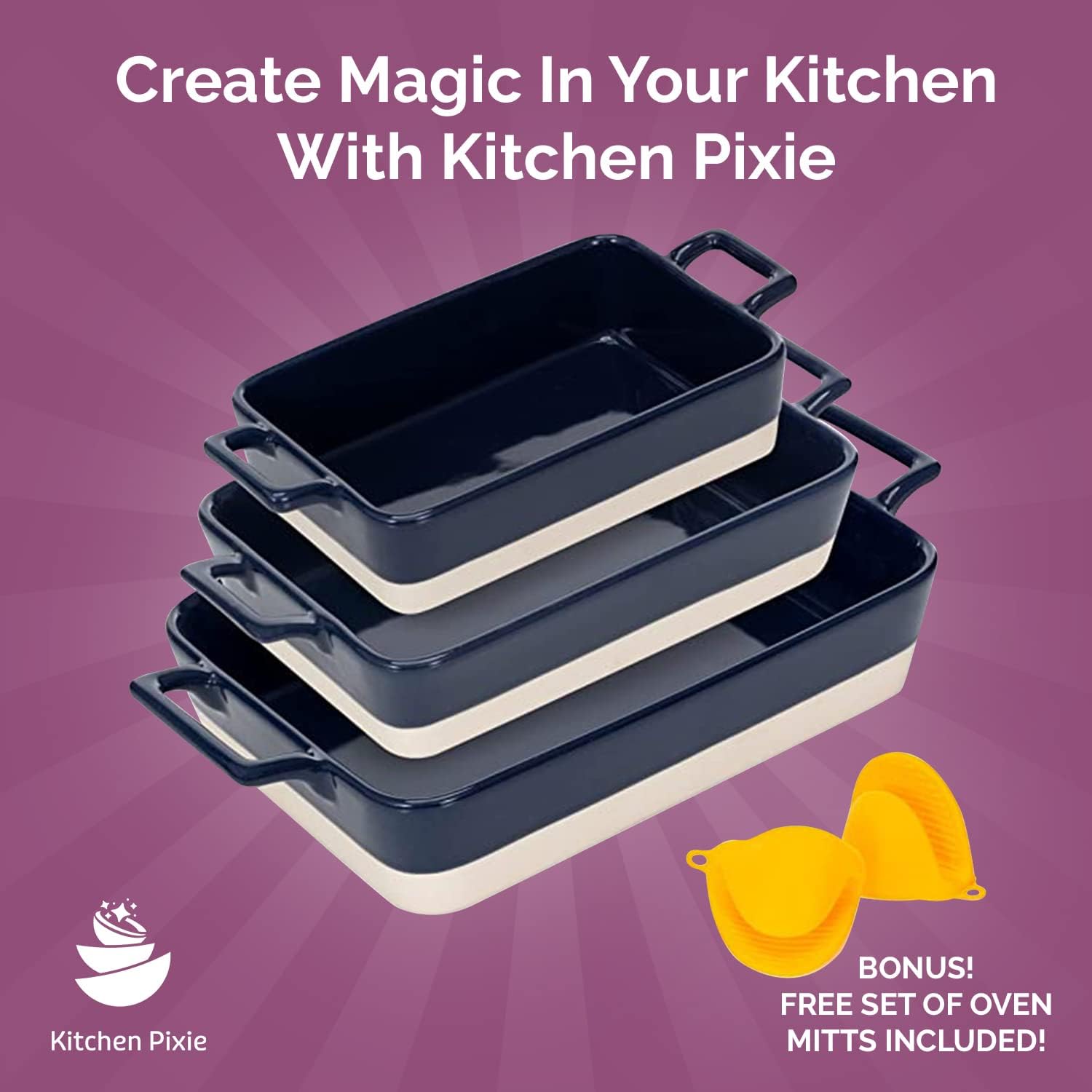 Kitchen Pixie 3-Piece Ceramic Casserole Dish Set