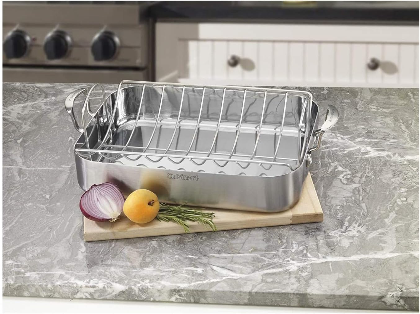 Cuisinart Multiclad Pro Triple Ply Stainless Cookware 16-Inch Roasting Pan Skillet, Rectangular Roaster with Rack