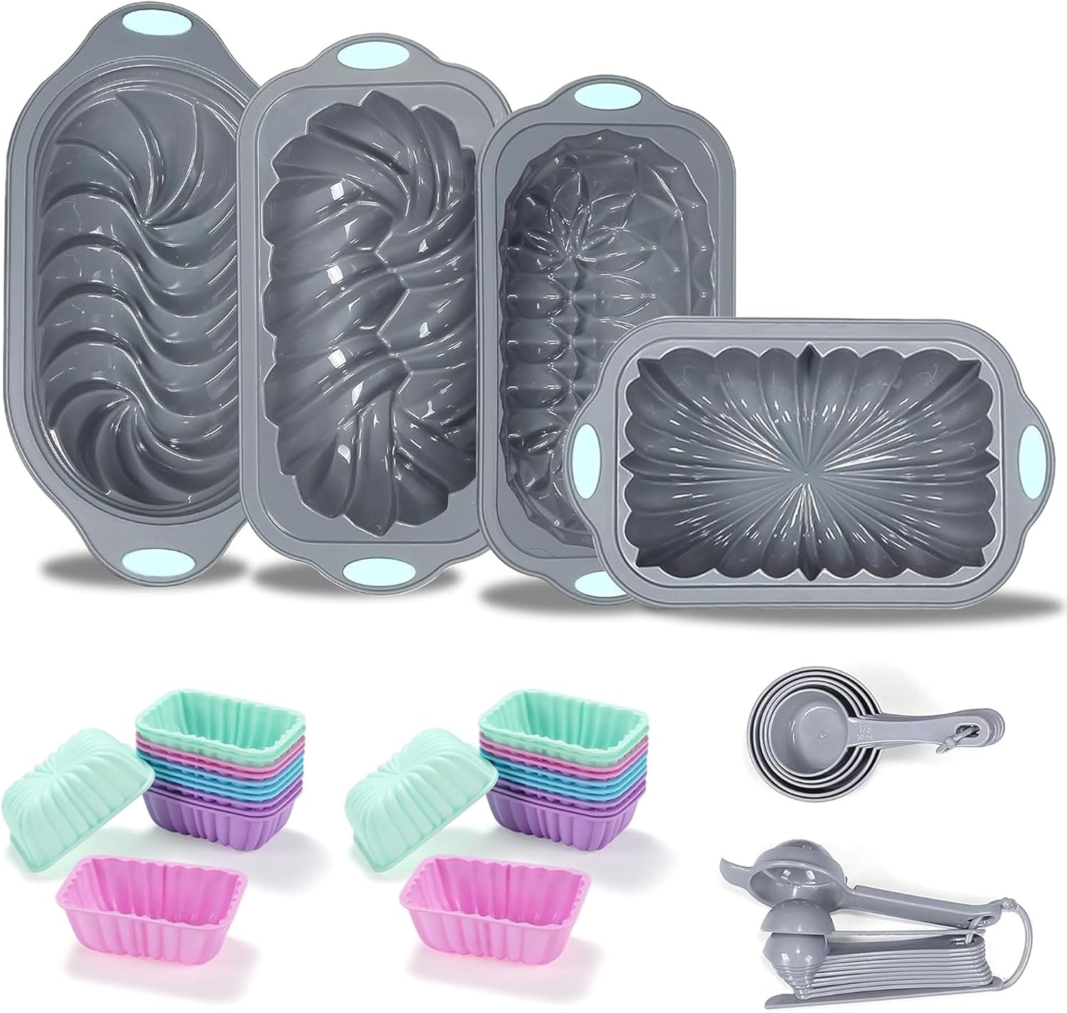 Tongjude 45-Piece Silicone Loaf Pan & Baking Set – Nonstick Bakeware with Measuring Cups & Spoons